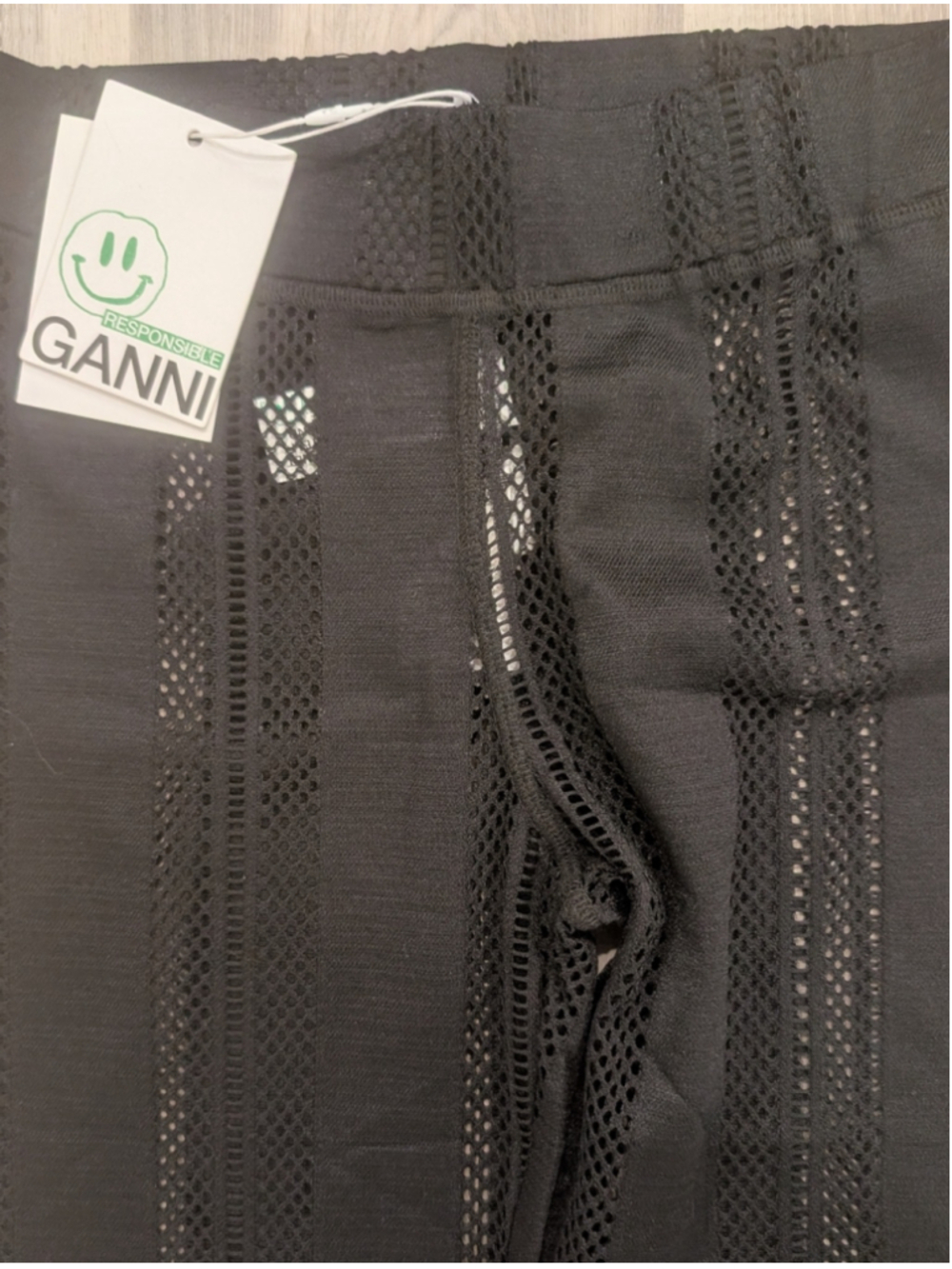GANNI | Mesh-Panelled Stirrup Leggings In Black - Picture 8 of 14